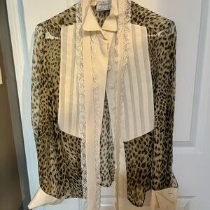 Valentino Boutique Leopard Print Blouse with Cream Details